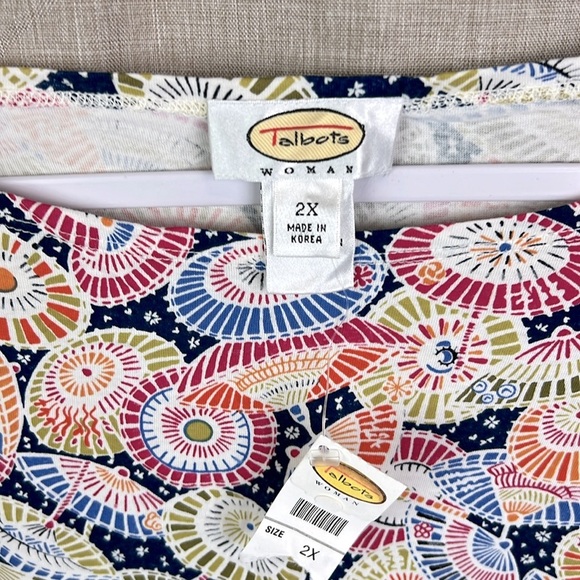 Talbots Vintage New Multi Color Scoop Neck Quarter Sleeve Stretchy Top - Picture 3 of 6
